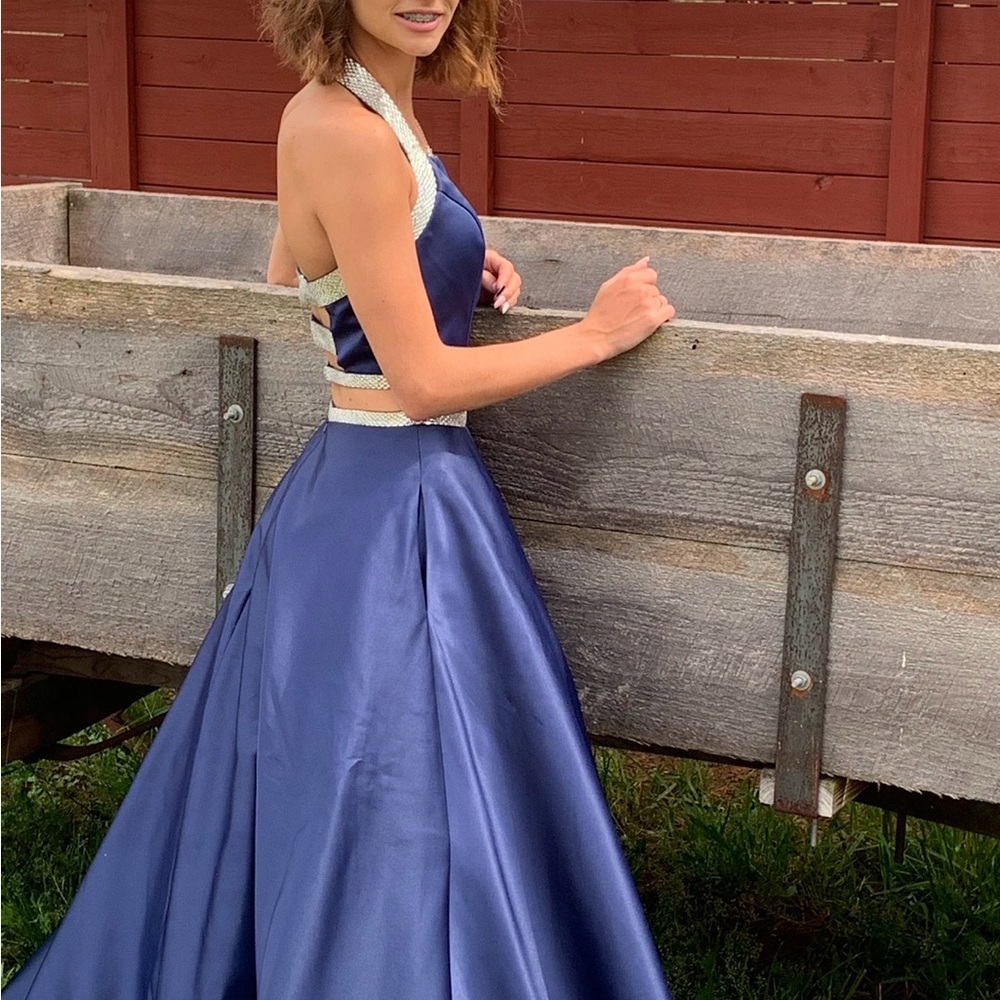 Elegant Blue Halter Dress